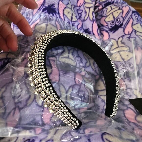 Ladies Silver Beaded Studded Rhinestone Headband Black Velvet Lined One Size... - Picture 3 of 5